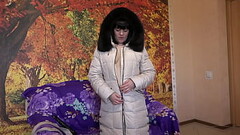 Milf in a down coat, in a hood with fur trim sucks a big dildo in different positions. Amateur fetis Thumb